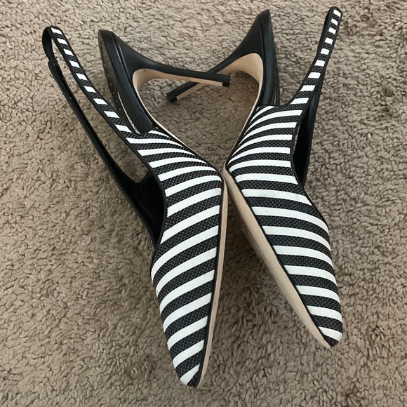 MANOLO BLAHNIK ALLURAFIA NAUTICAL STRIPE SLINGBACK PUMP - Picture 7 of 9